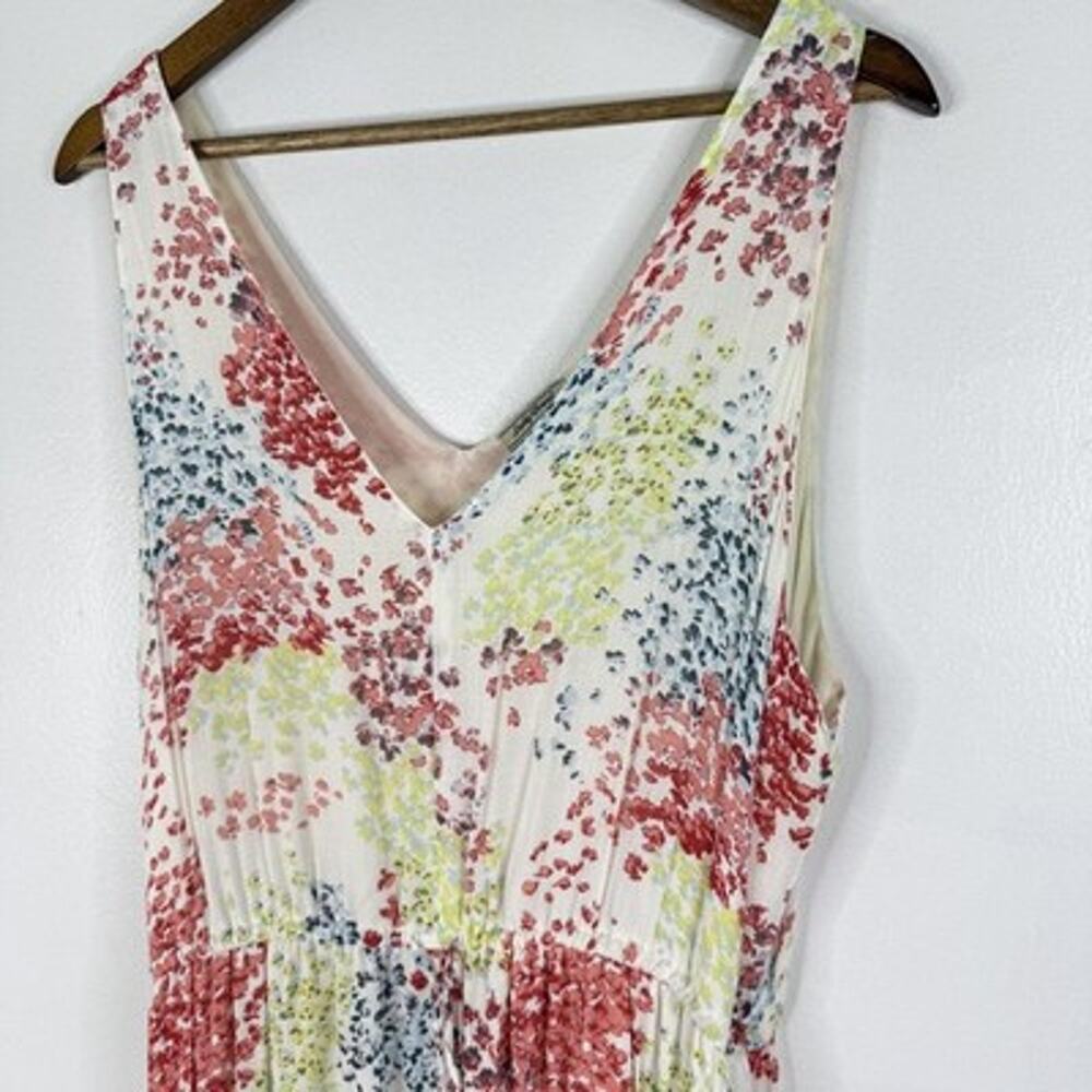 Lucky Brand Floral Dress Garden XL White V Neck Maxi Sleeveless Lined Sundress